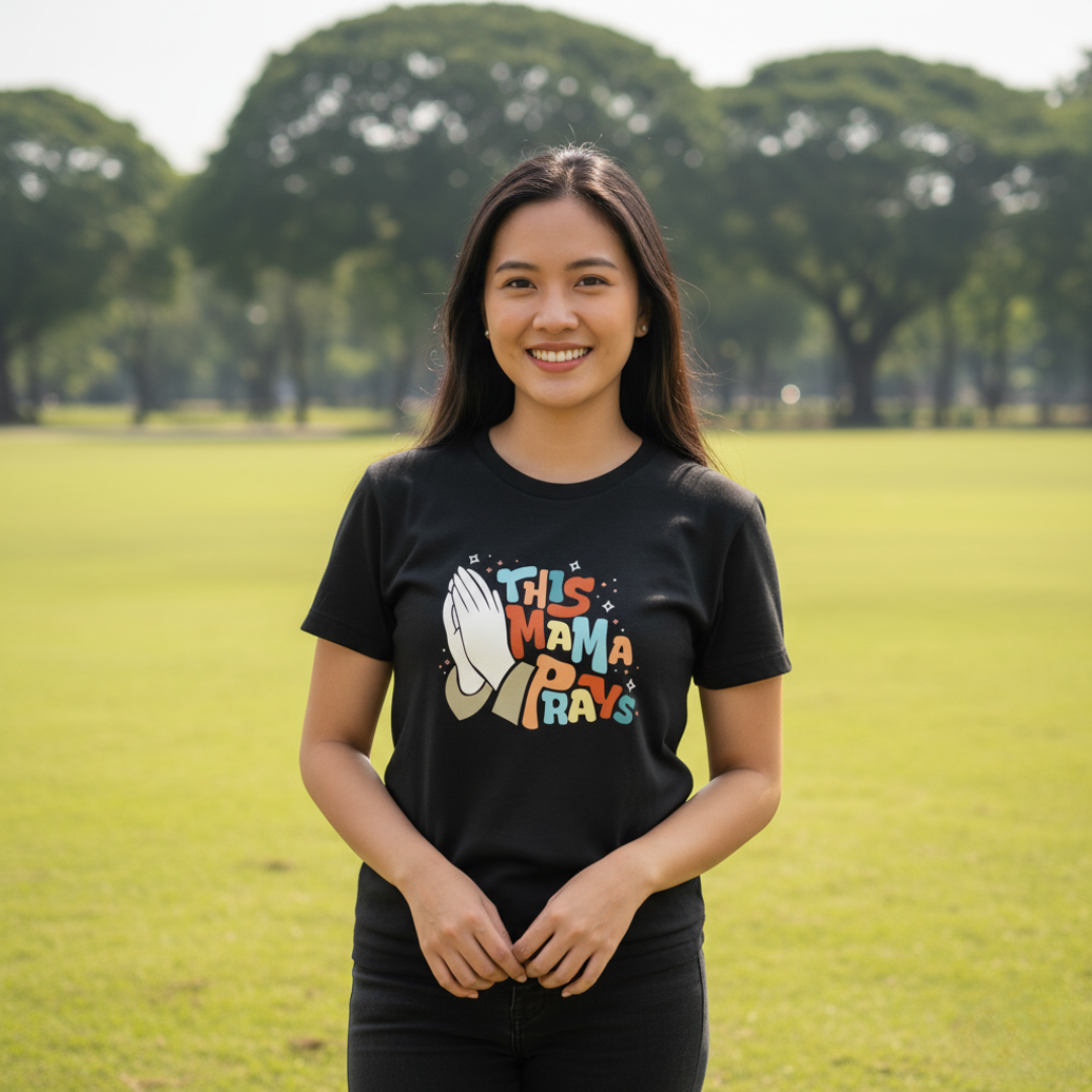 This Mama Prays Christian Mom Shirt | Premium Cotton Faith Shirt for Mothers