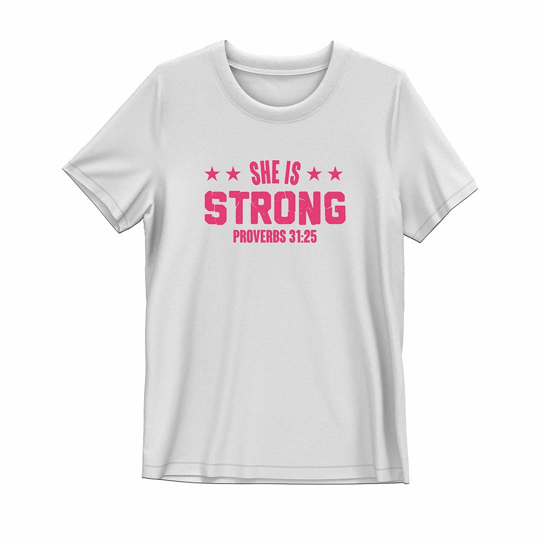 SHE IS STRONG Christian Shirt | Proverbs 31:25 | Premium Cotton Faith Shirt