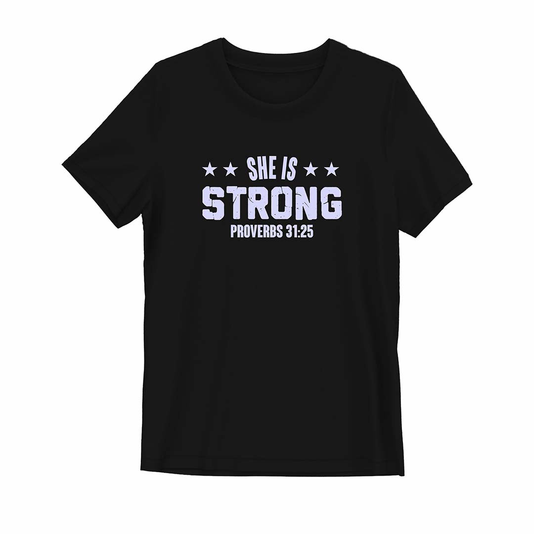 SHE IS STRONG Christian Shirt | Proverbs 31:25 | Premium Cotton Faith Shirt
